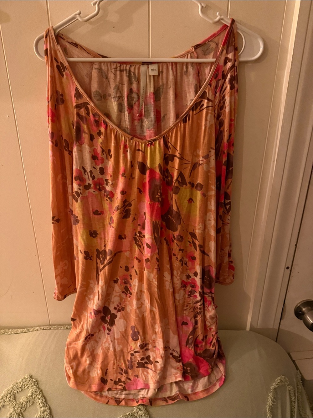LC Lauren Conrad Peach Floral Cold-Shoulder Tunic